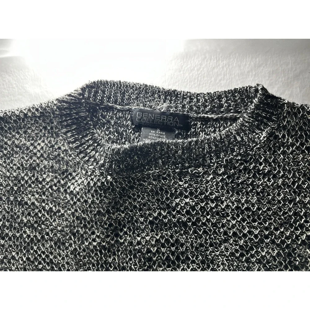 Generra Collection Sweater Men's Small Black‎ White Knit Crewneck Cotton Ramie
